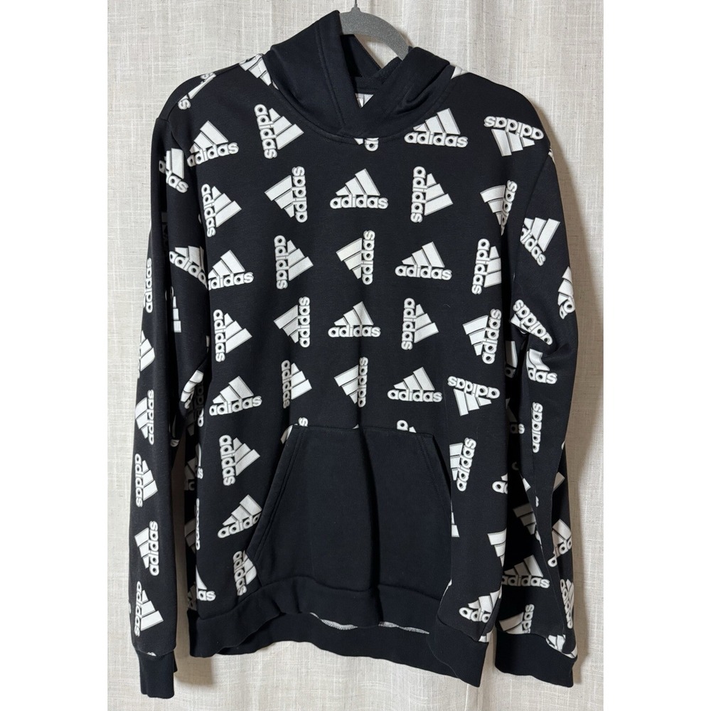 ADIDAS Hoodie BLACK ALL OVER PRINT Hooded SWEATSHIRT Men's Medium M